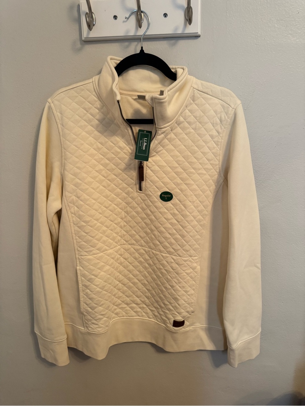 NWT L.L.Bean Women’s Quilted Quarter Zip Pullover Cream Size L